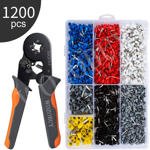 Christmas gift Hexagonal Sawtooth Self-Adjustable Ratchet,Ferrule Crimping Tool Kit, Crimper Kit with 400/800/1200/1800/1900pcs Wire Terminals