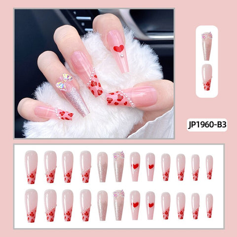 24pcs False Nails Artificial Tips with Glue Full Cover Press on Nails Gradient Color Nail Patch Glitter Fake Nail for Decoration