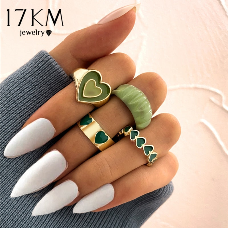 Beyprern 17KM Bohemian Geometric Heart Rings For Women Men Rainbow Color Painting Metal Couple Rings Gifts  Jewelry