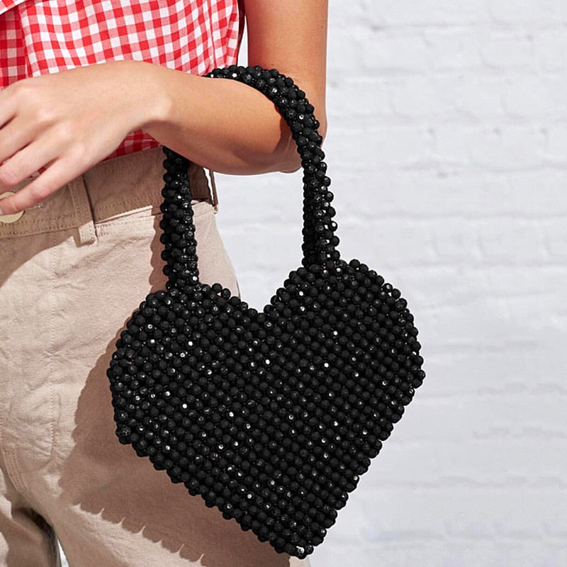 2021 New Heart-Shaped Beaded Bag Hand Beaded Handmade Ins Bag Design Cool Lovely Love Beads Bag Customizable Colors
