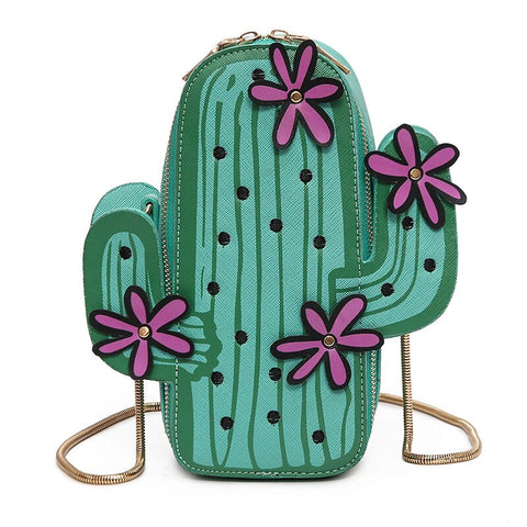 Women embroidery flowers mini chain shoulder bag cute green cactus shape bag flap small desinger crossbody bag for women