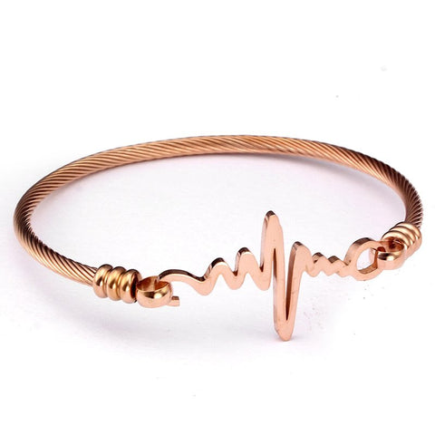 High Quality Stainless Steel Cuff Charm Chain Link Bracelets Simple Heartbeat Design Men Women Fashion Sporty Bracelets