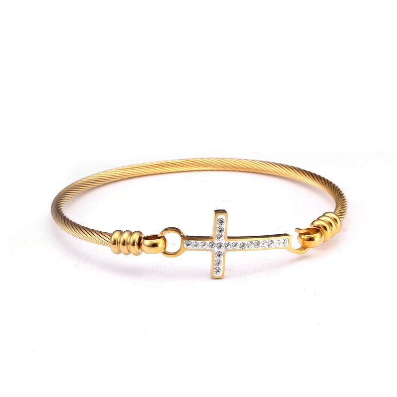 Simple Design Stainless Steel Charm Crystal Bracelets Trendy Braided Women Female Crystal Cuff Bangles OL femme Jewelry