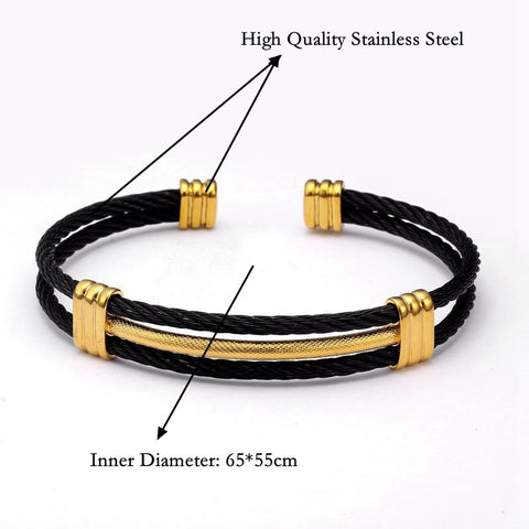 Simple Stainless Steel Open Men Women Black Charm Bracelets Vintage Mesh Surface Luxury Cuff Female Chain Link Bangles Pulsera