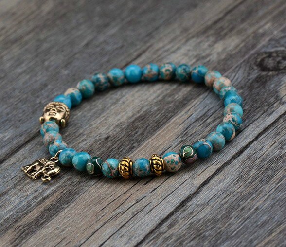 Hot Sale 6MM Natural Stone Buddha and Elephant Bead Bracelets Tibetan Elastic Bracelet Handmade Best Friends Bracelet