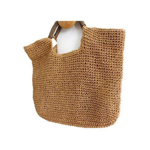 HIGHREAL New Hot Rattan Bags Bohemia 100% Handmade Straw Handbags Millettia Handle Knitted Summer Tote Wicker Bags Dropship