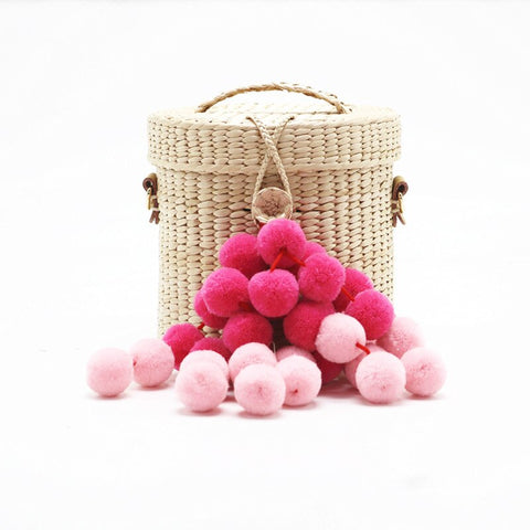 Beach bag Straw Bags Tassel Rattan Bag Women Bohemian Bali Handbag Summer Handmade Crossbody Leather Shoulder Colorful Ball