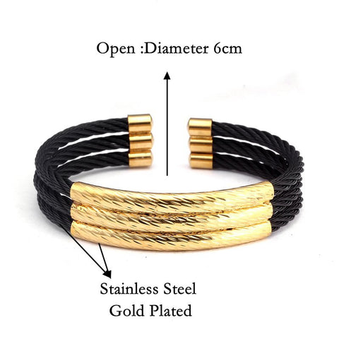 Luxury Men Black Stainless Steel Charm Bracelets Bangles Open Cuff Fashion Jewelry Vintage Male Sporty Gold Bracelets Pulsera