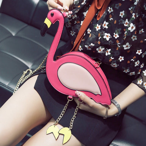 Fashion Pu leather embroidery flamingo shape casual chain purse ladies shoulder bag handbag women's crossbody mini messenger bag