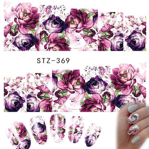 1pcs Nail Art Water Decals Flower Rose Purples Designs for Women Full Cover Sticker Decorations Sticker Winter Tips STZ369-509