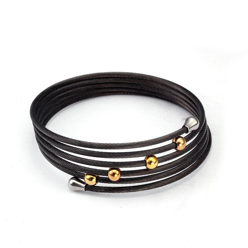 Luxury Design Women Ladies Wrap Charm Bracelet Bangles Black Plated Stainless steel Round Cuff Female Fashion Bangles