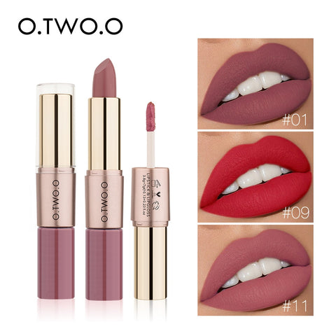 Christmas Gift O.TWO.O 2 in 1 Matte Lipstick Lips Makeup Cosmetics Waterproof Pintalabios Batom Mate Lip Gloss Rouge 12 Colors Choose