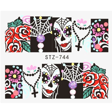 Beyprern Halloween Full Beauty Nail Sticker Skull Halloween Water Transfer Sticker Decal Flower Sexy Nail Design Slider Decoration Tip TRSTZ731-755