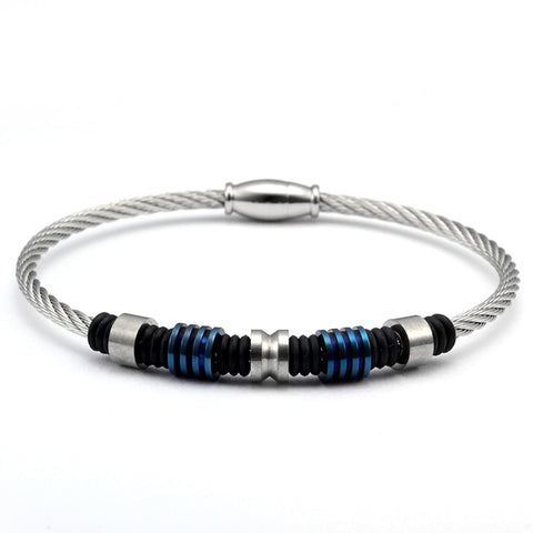 New Fashion Healthy Stainless Steel Magnet Charm Bracelets Men's Jewelry Luxury Simple Diy Chain Link Blue Beads Bracelets