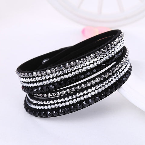 Beyprern Korean Version Leather Bracelet Rhinestone Crystal Bracelet Wrap Multilayer Bracelets For Women Feminino Pulseras Mulher Jewelry
