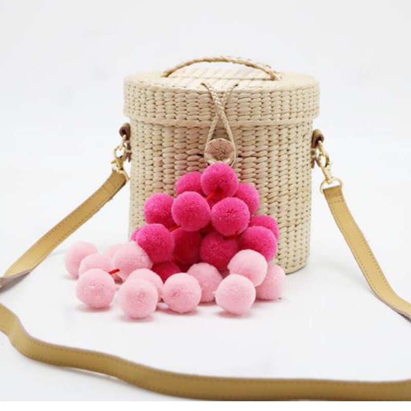 Beach bag Straw Bags Tassel Rattan Bag Women Bohemian Bali Handbag Summer Handmade Crossbody Leather Shoulder Colorful Ball