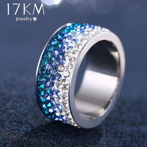 Red Blue Black Color Crystal Ring For Women Man Vintage 5 Row Lines Stainless Steel Ring Party Female Flower Finger Jewelry 2018