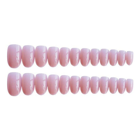 Girls Candy Pink Color False Nails Women Nature Nude Jelly Fake Nail Short Round Head Full Cover Nail Art Tips With Glue 24pcs