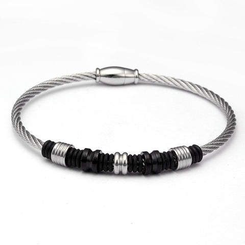 New Fashion Healthy Stainless Steel Magnet Charm Bracelets Men's Jewelry Luxury Simple Diy Chain Link Blue Beads Bracelets