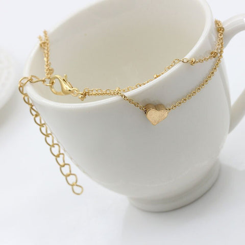 Beyprern Back To School 2Pcs/Set Minimalist Gold Silver Color Small Love Friendship Charm Bracelets Bangles Jewelry Link Chain Bracelets For Women