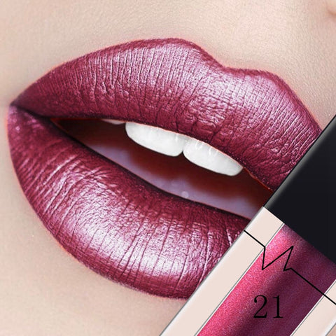 Beyprern Metallic Lip Gloss Matte Lipstick Waterproof Sexy Lip Stick Tint Lipgloss Balm Makeup Tools for Women 24 Colors