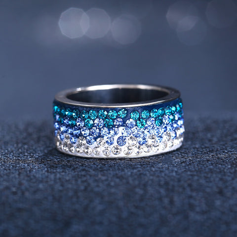 Red Blue Black Color Crystal Ring For Women Man Vintage 5 Row Lines Stainless Steel Ring Party Female Flower Finger Jewelry 2018