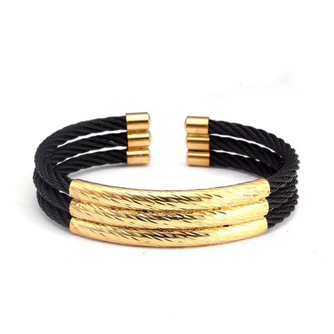 Luxury Men Black Stainless Steel Charm Bracelets Bangles Open Cuff Fashion Jewelry Vintage Male Sporty Gold Bracelets Pulsera