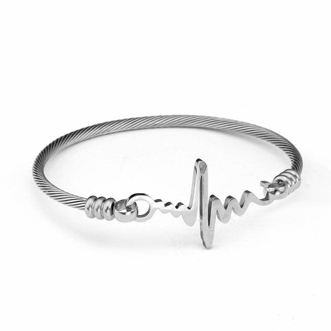 ECG Style Charm Cuff Bracelet Women Female Bangles Trendy Design Stainless Steel Wristband Chain Link Bracelets Pulseiras