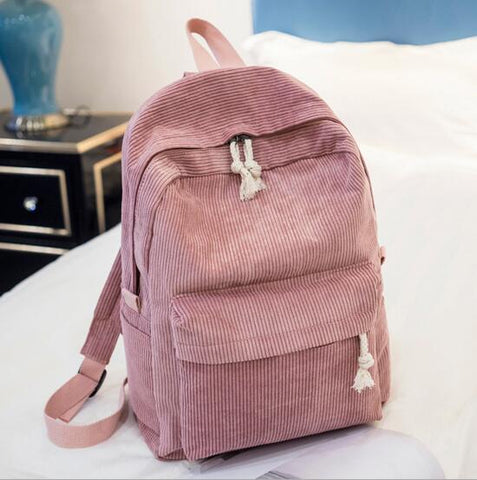 Beyprern Women Backpack Corduroy Design School Backpacks For Teenage Girls School Bag Striped Rucksack Travel Bags Soulder Bag Mochila