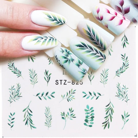 1pcs Water Nail Decal and Sticker Flower Leaf Tree Green Simple Winter Slider for Manicure Nail Art Watermark Tips CHSTZ824-844