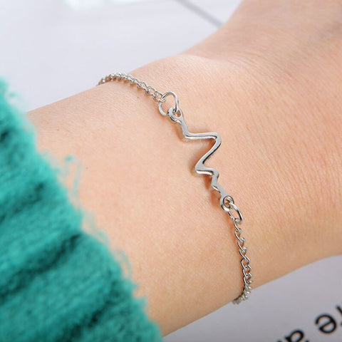 Beyprern  New Arrivals Korean Fashion Simple Waves ECG Heart Rate Lightning Bracelets For Women & Men Jewelry Summer Style Beach