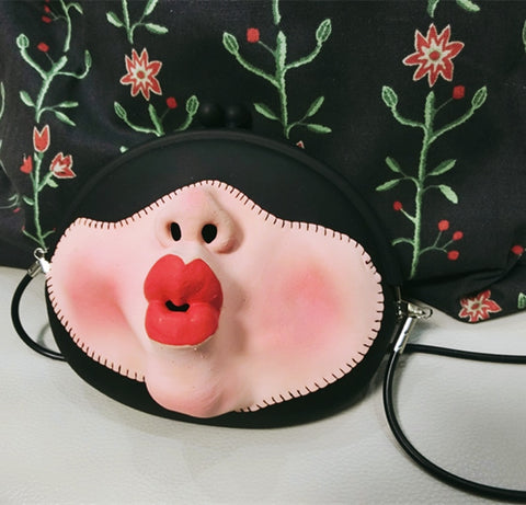 Personality Design Red Lipstick Face Shoulder Bag Cute Women Silica Gel Crossbody Bag Summer Small Jelly Handbag Party Purse