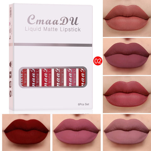 6 Colors/Set Fashion Lip Gloss Sets Natural Moisturize Waterproof Velvet Liquid Lipstick Exquisite Lip Makeup TSLM1