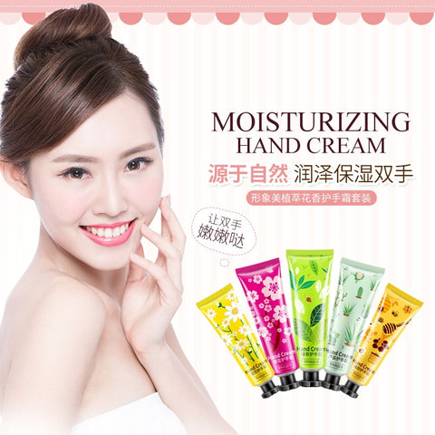 5pcs/lot images Plant Extract Fragrance Moisturizing Nourishing Hand Cream suit Anti drying Anti wrinkle Hand Care 30g