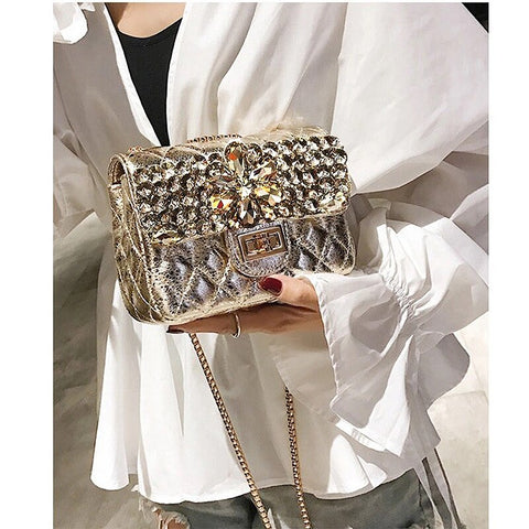Luxury Designer Purses And Handbags Gold Rhinestone Purse Clutch Crystal Shoulder Bag Chain Evening Clutch Pouch Messenger Bag
