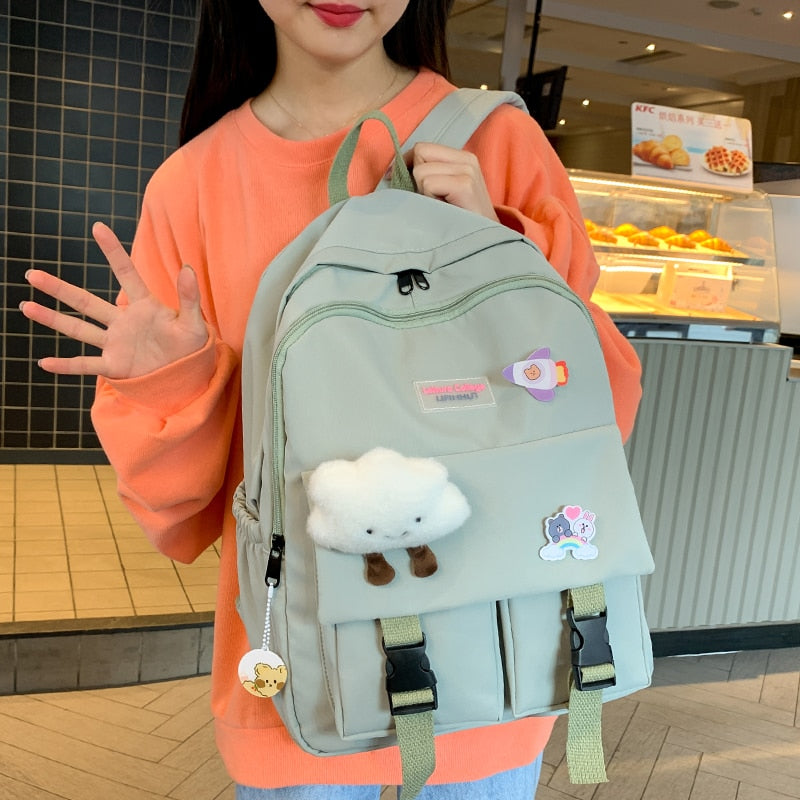 Korean Fashionable Girl Large Capacity Students Backpack 2023 New Nylon Waterproof Cute Schoolbag For Women Teenager Travel Bag