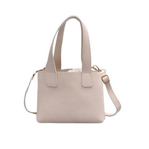 Women Bucket Bag Set Fashion Solid Color Adjustable Strap Handbag + Pouch With Drawstring