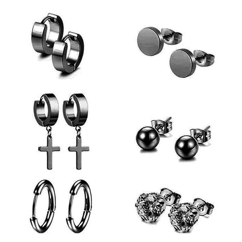Stainless Steel Black Cross Earring Set For Men Gothic Punk Triangle Ear Rings For Men Stud Set Cross Earing Dangle Bulk Jewelry