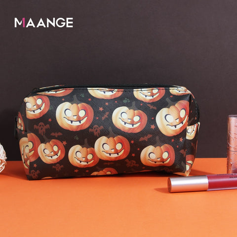 Beyprern Halloween Makeup Bags Pumpkin Printing Waterproof Cosmetic Bag Travel Brushe Bag Pouch Wash Toiletry Bag Makeup Organize