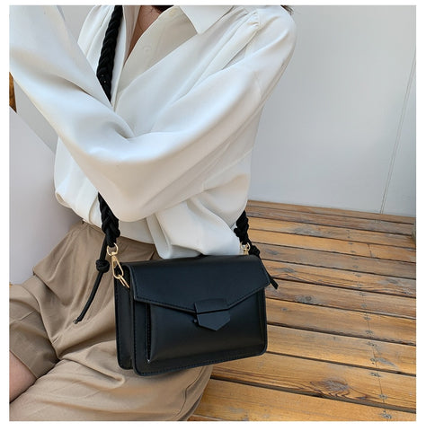 Women Girls Small Crossbody Bags Fashion Solid PU Leather Shoulder Messenger Bag Braided Strap Handbag