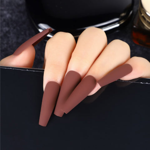 24pcs Professional Fake Nails Long Ballerina Half French Acrylic Nail Tips Press On Nails Full Cover Manicure Beauty Tools