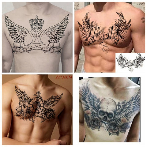 Beyprern Halloween Devil Wings Skull Cross Tattoo Sticker Men And Women Back Chest Waterproof Flower Lion Body Art Fake Tattoo Cool Tattoo Sticker