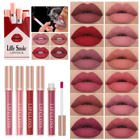 Beyprern 4PCS Sexy Lipstick Set Matte Velvet Lip Gloss Lip Glaze Moisturize Long Lasting Lip Tint Cosmetic Kit Waterproof Lipstick Makeup