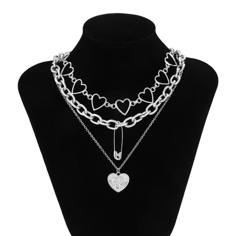 DIEZI Vinatge 2021 New Heart Choker Necklace Multilayer Gold Silver Color Chain Statement Pendant Necklaces Fashion Jewelry