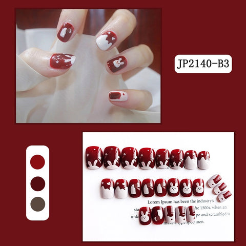24Pcs/Box Charming Short Fake Nails for Women Wearable Sweet Leopard Full Cover Detachable Coffin Press On Nails
