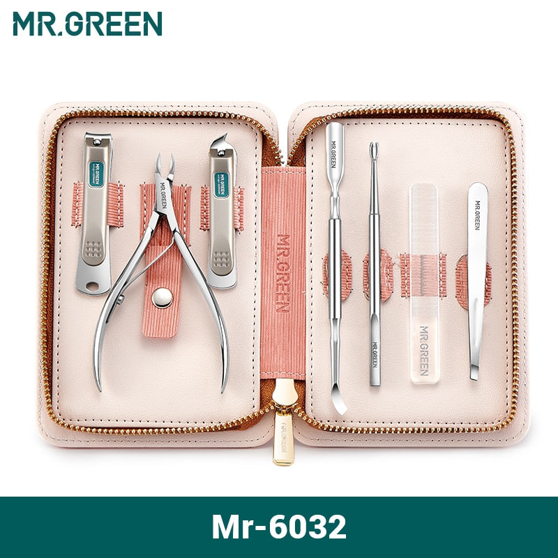 MR.GREEN Manicure Set Pedicure Sets Nail Clippers Tools Stainless Steel Professional Nail Scissors Cutter Travel Case Kit 7in1
