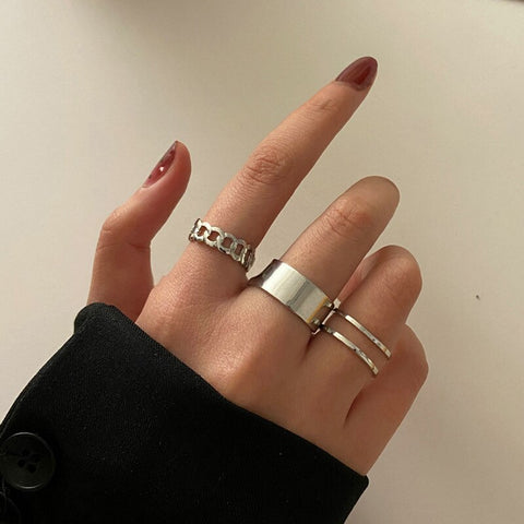 6Pcs Punk Finger Rings Set For Girls Women's Minimalist Fashion Geometric Metal Gold/Black Jewelry Party Gift New Wholesale