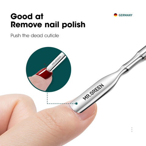 MR.GREEN Cuticle Pusher Double Ended Nail Polish Remover Manicure Pusher Tool Nail Dirt Cleaner Stainless Steel Dead Skin Pusher