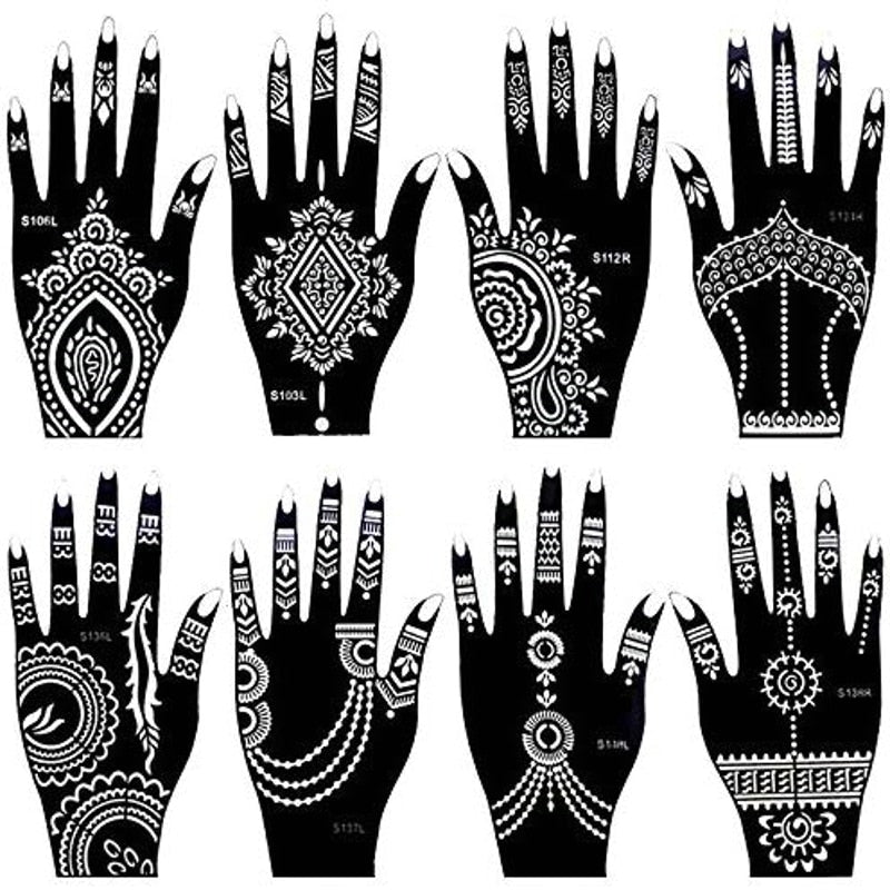 8 Sheets India Henna Tattoo Stencil Set for Women Girls Hand Finger Body Paint Temporary Tattoo Templates 20 X 10.5cm