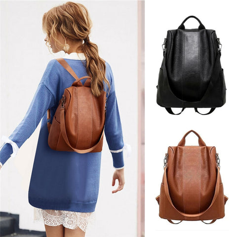 2022 Fashion Female Anti-Theft Backpack Classic PU Leather Solid Color Backpack Canta Fashion Shoulder Bag